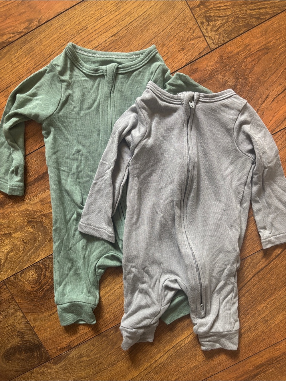 cloud island Sage Green and Light Gray Zip One-Piece Footies